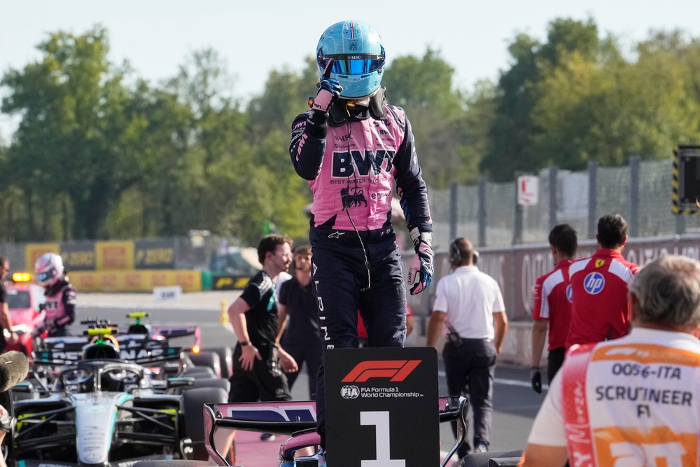 Gasly celebrates his shock pole (AP)