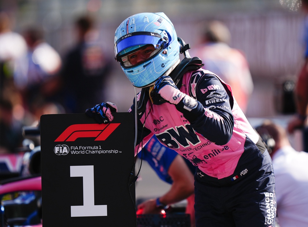 Gasly celebrates the first pole position of his career (Bradley Collyer/PA) (PA Wire)