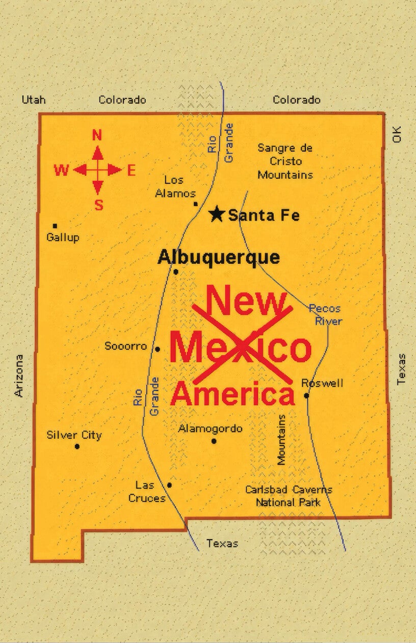 The president posted a map on Truth Social Sunday of New Mexico, but the word Mexico has been crossed out and replaced with the word America (Donald Trump via Truth Social)