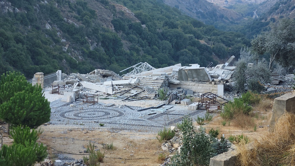 Damage at the site of an Israeli strike, in Arab Salim, Lebanon (Reuters)