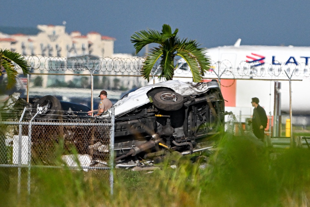 The stricken Boeing jet smashed into park cars after careering off the facility’s runway 30 at 129 mph (AFP/Getty)