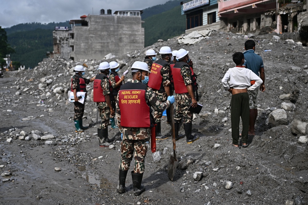 Army personnel conduct a search and rescue operation in the aftermath of flash floods at Trishuli in Nepal's Nuwakot district on 7 September 2026 (AFP/Getty)