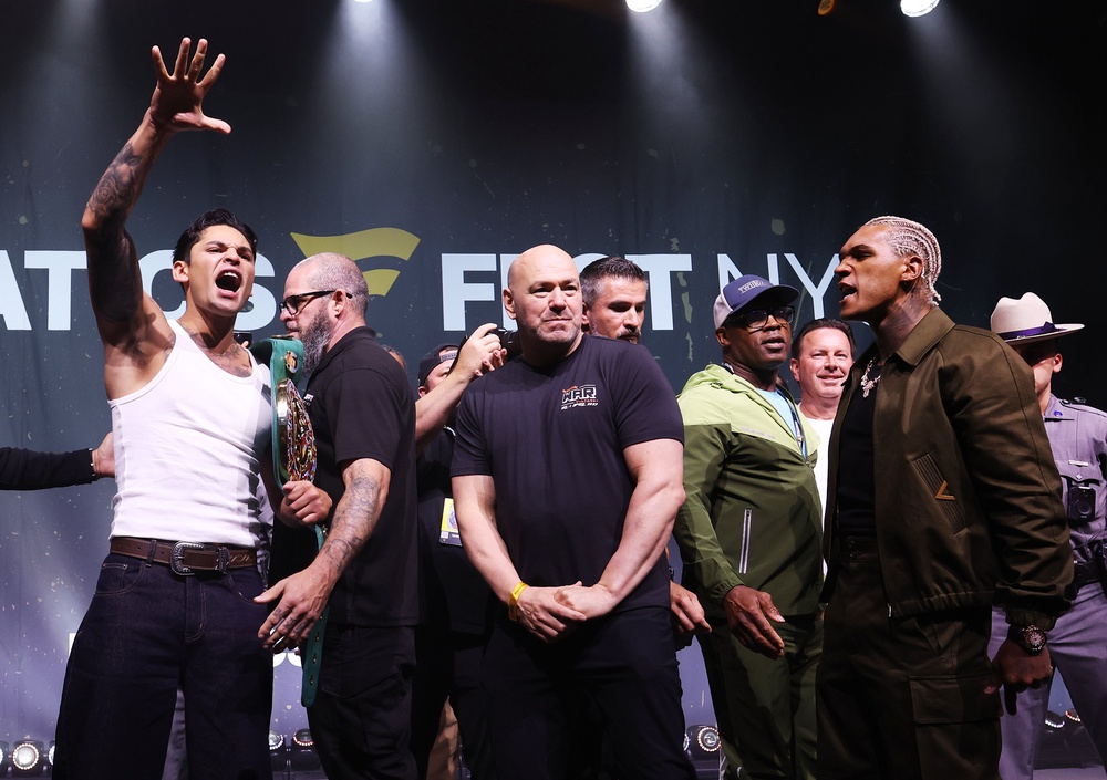 Ryan Garcia (left) and Conor Benn (front right) at their launch press conference (Getty)