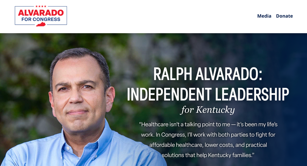 Kentucky House contender Ralph Alvarado now promises 'independent leadership,' making no mention of the president (Alvarado for Congress)