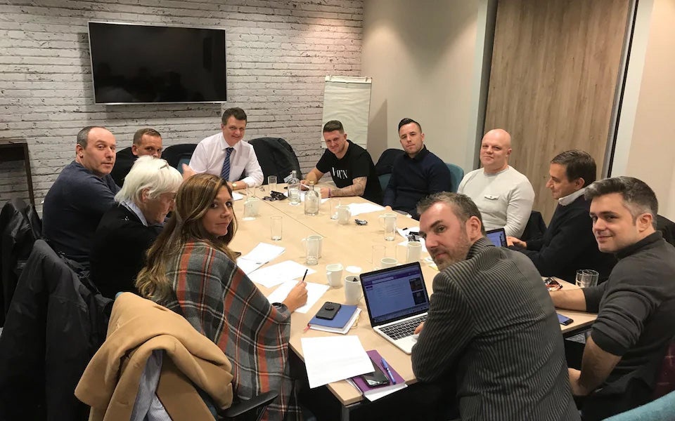 Danny Tommo pictured on Tommy Robinson’s right-hand side at a Ukip protest planning event. Ukip said at the time that he was there as Mr Robinson’s bodyguard (X)