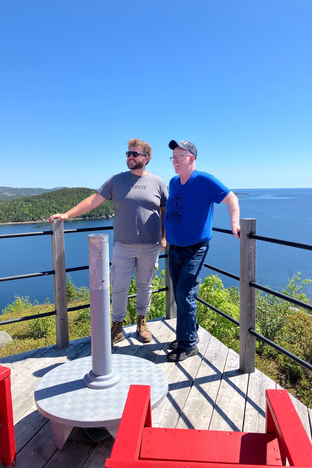 British actor Ed Tunningley (left) is playing Oz Fudge (right) in Cunard cruise line adaptation of ‘Come from Away’ (Lucy Gillmore)