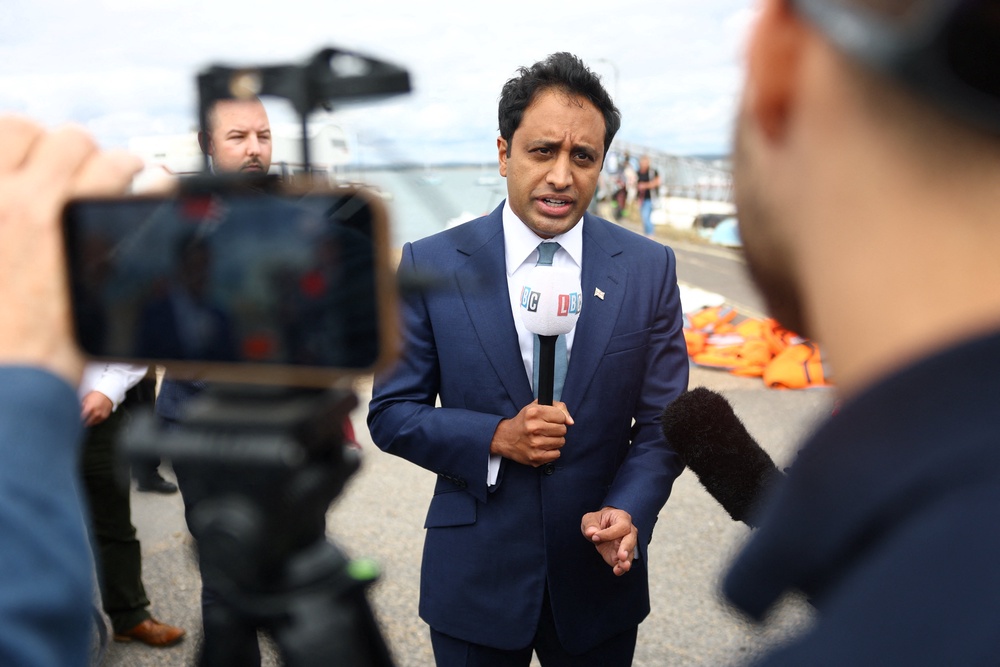 Reform UK Spokesperson for Home Affairs Zia Yusuf speaks to the media near the Eastney Ferry Landing, following anti-immigration protests in Portsmouth (Reuters)