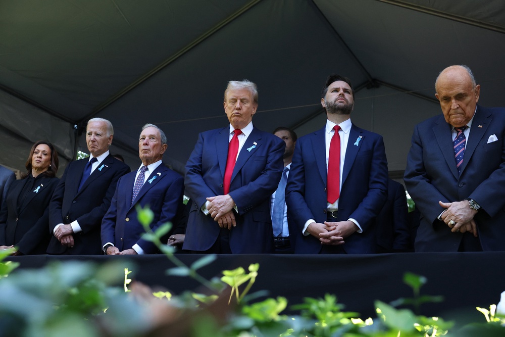 Trump, pictured at a 9/11 memorial in Manhattan in 2025, has repeatedly raised dubious claims that have placed him at the center of the city’s recovery after the attacks (Getty)