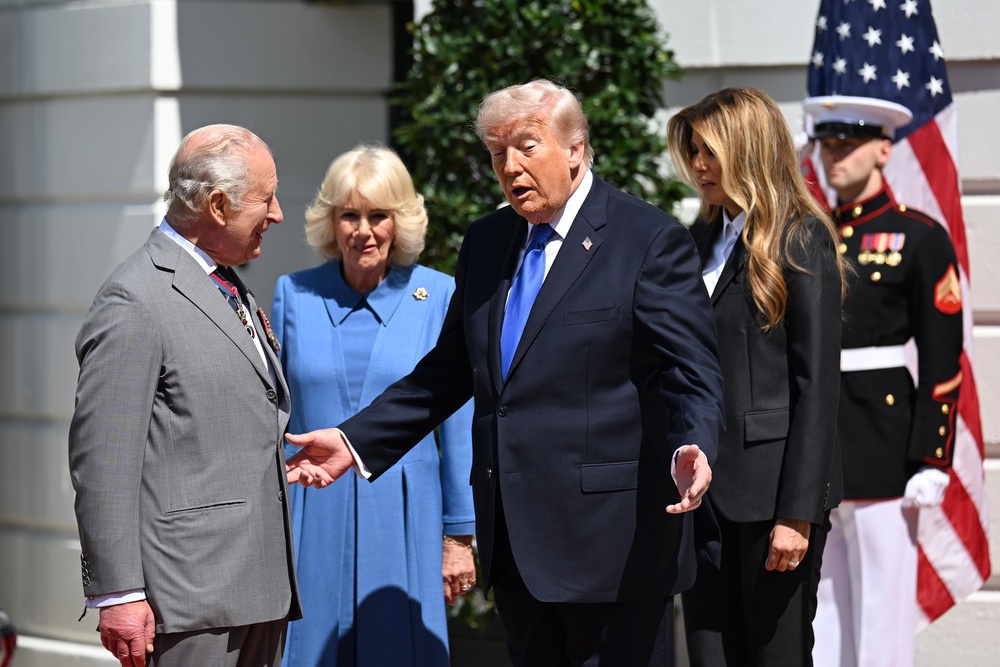 US President Donald Trump and first lady Melania Trump bid farewell to the King and Queen outside the White House in April 2026 (Samir Hussein/PA) (PA Wire)