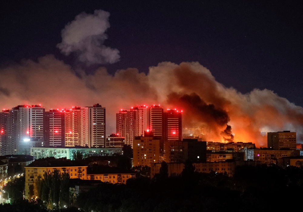 Smoke rises in the city during a Russian missile strike in Kyiv (Reuters)