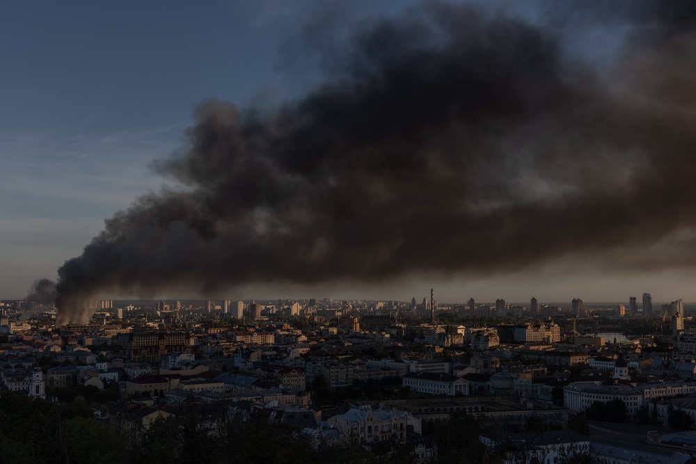 Smoke rises over the city following a Russian air attack on Kyiv (AFP/Getty)