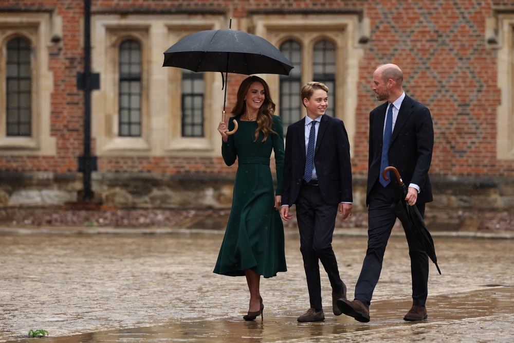 Prince George, accompanied by his parents, the Prince and Princess of Wales, starts his first day at Eton College in Windsor (Adrian Dennis/PA) (PA Wire)