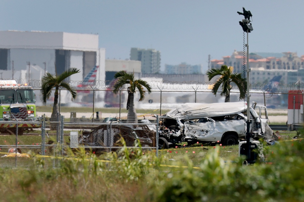 The five victims were in vehicles on the ground, including a van on an airport service road and an SUV outside airport property (Getty)