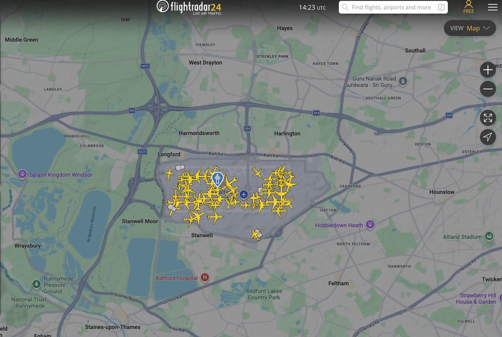 Flightradar24’s website showed planes at Heathrow Airport in London after the issue (Flightradar24/PA) (X/@Flightradar)