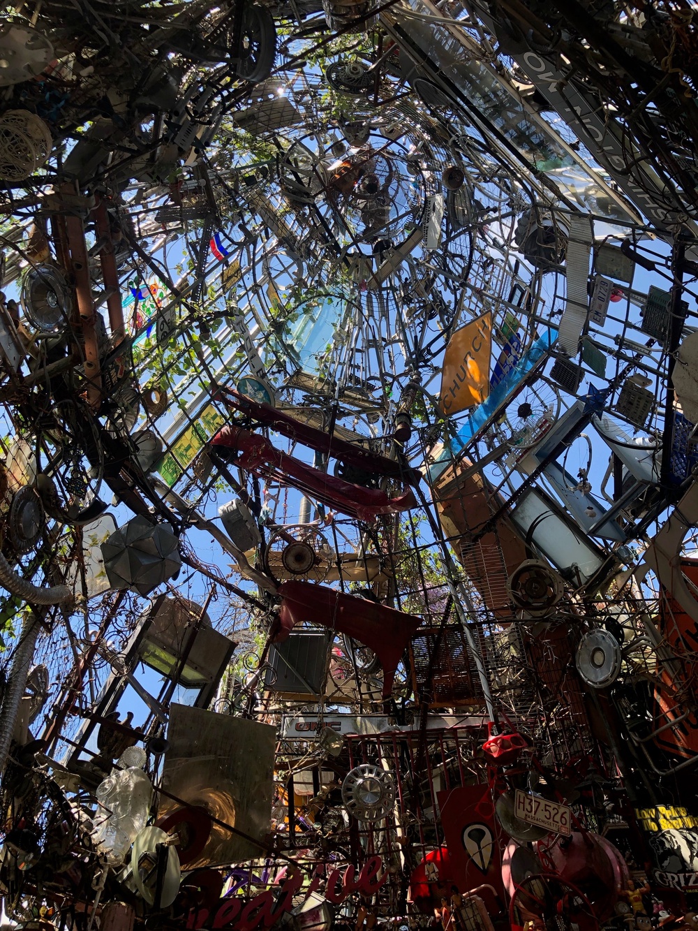 The scrappy three-level structure is made up of more than 60 tons of junk, including old tires, rusted pieces of metal and roof turbine vents, commonly called whirlybirds (Vince Hannemann)