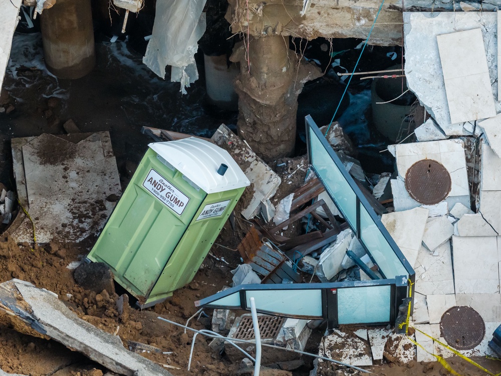 The collapse caused a gas leak just before 6am, prompting authorities and a utility to respond (AP)