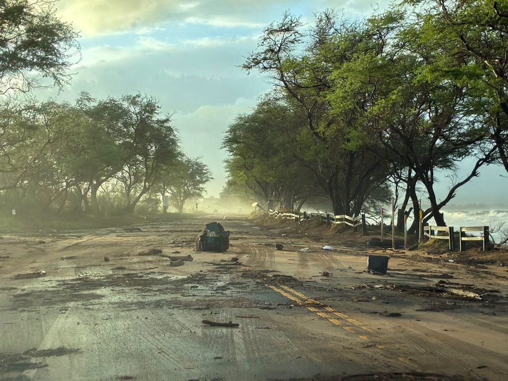 Debris lies on a road in the aftermath of hurricane Lowell, in Maui, Hawaii. (Hawaii Department of Transportation)