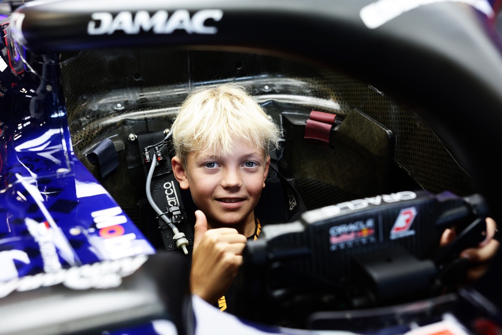 Robin Raikkonen sits in the (3) Oracle Red Bull Racing RB22 Red Bull Ford Powertrains in the garage prior to the F1 Grand Prix of Italy (Getty/Red Bull Content Pool)