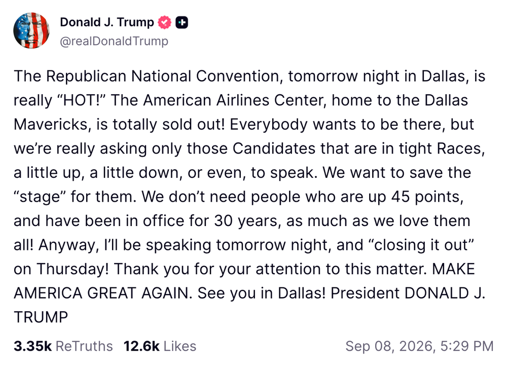 'The Republican National Convention, tomorrow night in Dallas, is really 'HOT!' The American Airlines Center, home to the Dallas Mavericks, is totally sold out,