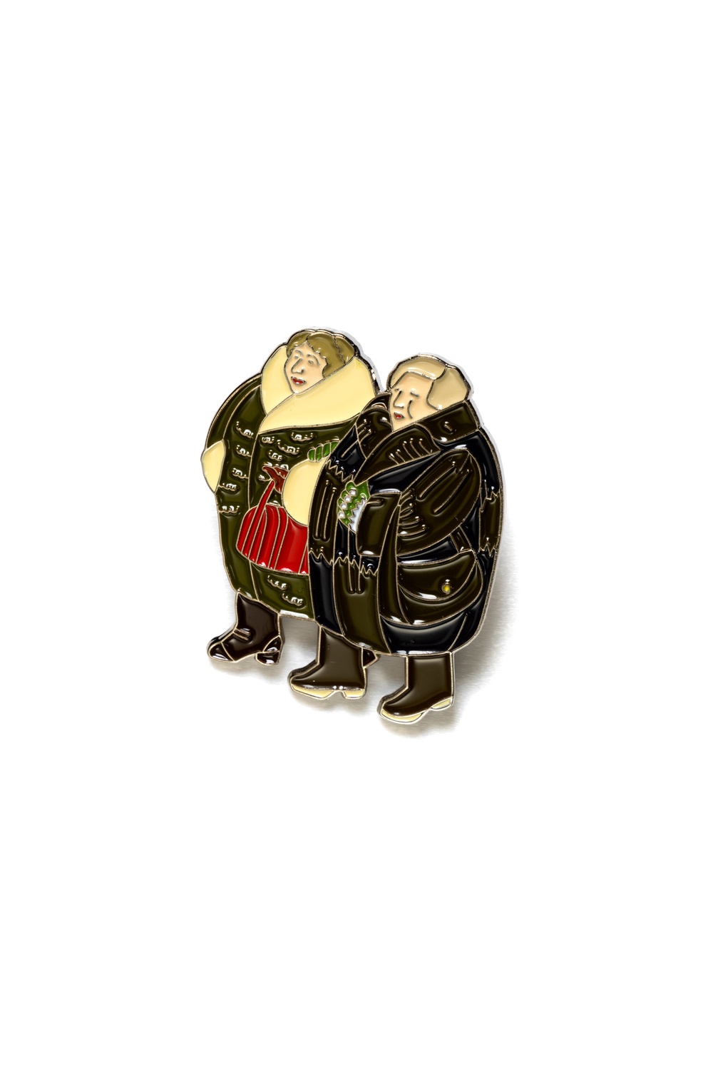 An enamel pin of two famous Cook characters will be available for purchase (Courtesy of ourberylcook.com and Studio Voltaire)