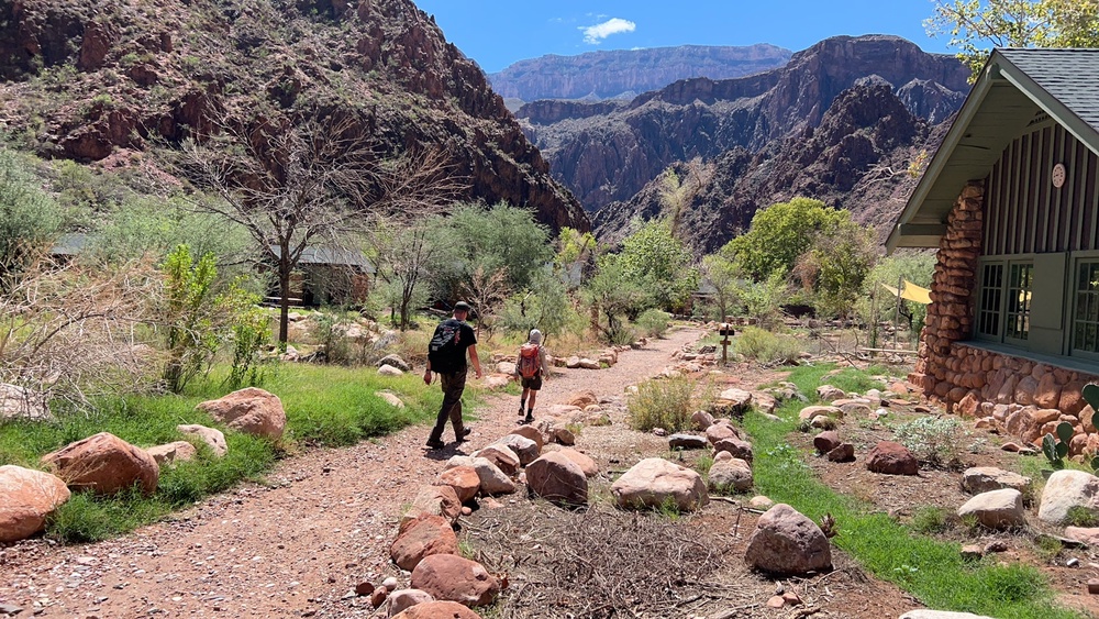 Park members hike through the Grand Canyon South Rim’s Phantom Ranch area on September 5. Park officials say there’s a plan to restore the canyon’s water system, which was damaged in the flooding (NPS Photo)