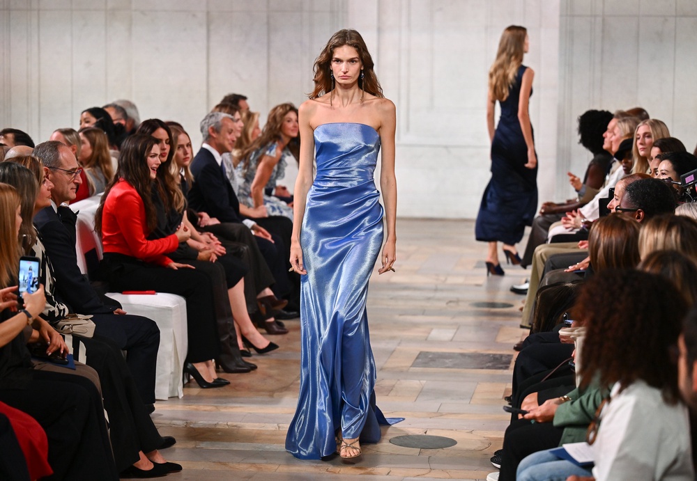 Slinky, almost liquid-looking materials made up much of the eveningwear (Evan Agostini/AP) (AP)