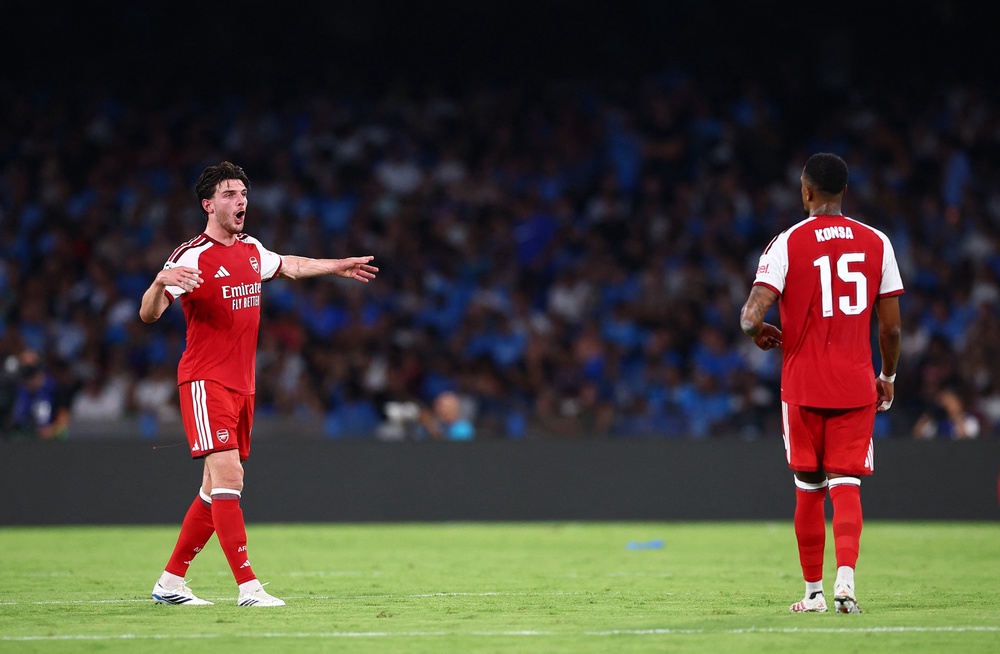 Ezri Konsa and Declan Rice during Napoli v Arsenal (Reuters)