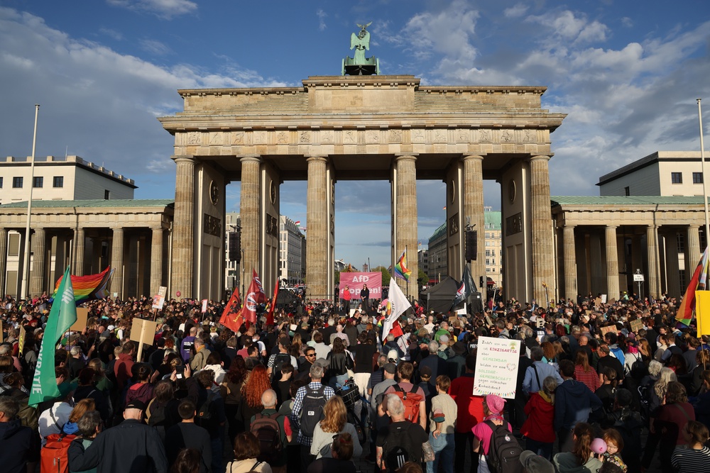 Thousands turned out in Berlin this week to protest the Saxony-Anhalt election result (Getty)