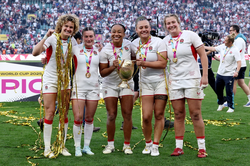 Feaunati (second from right) helped the Red Roses beat all-comers at last year’s World Cup (Getty)