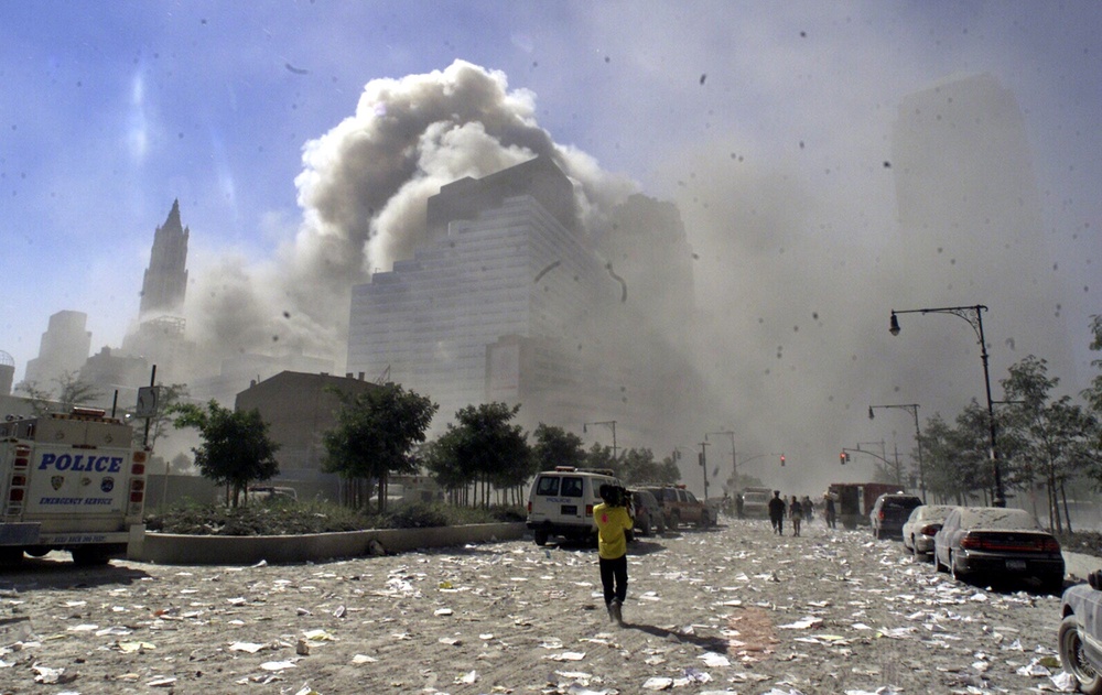 A street in New York's lower Manhattan area littered with debris after the collapse of the twin towers (AP Photo/Richard Drew)