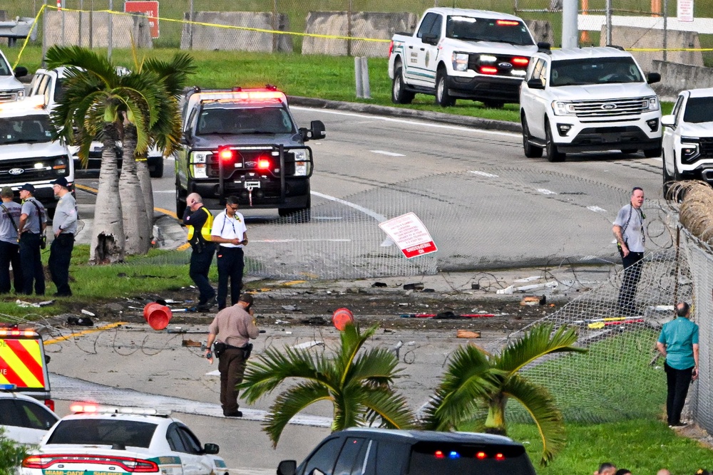 Five people inside a van owned by a company that cleaned planes for the airport were killed when the Boeing 767, operated by cargo carrier 21 Air, crashed into it (AFP via Getty Images)