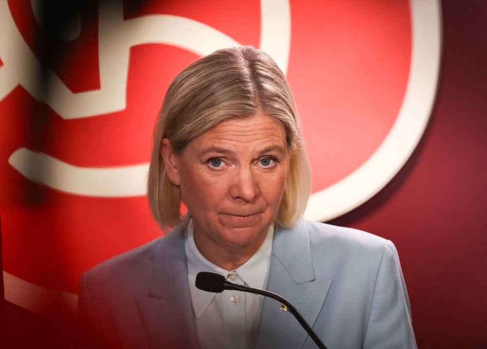 The centre-left opposition is backing Social Democrats leader Magdalena Andersson for prime minister, holding a small but narrowing lead (Reuters)