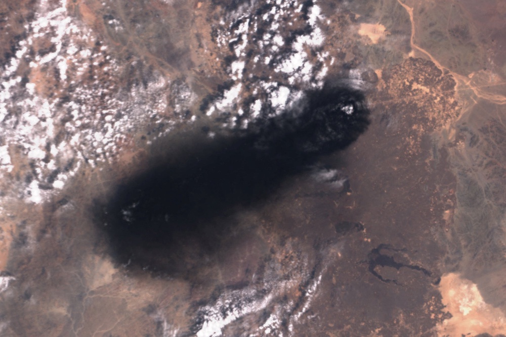 Black smoke rises from a section of Saudi Arabia’s East-West oil pipeline south of Medina, on September 10 (Copernicus/Reuters)