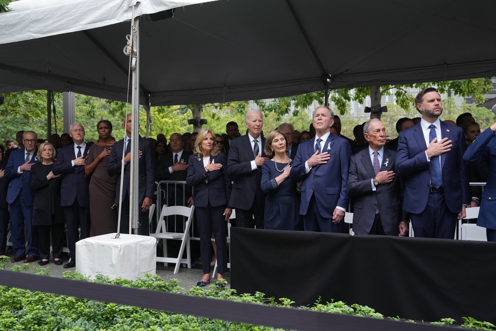 Vice President JD Vance, right, attended the 9/11 ceremony in New York City with all four living former presidents (Getty)