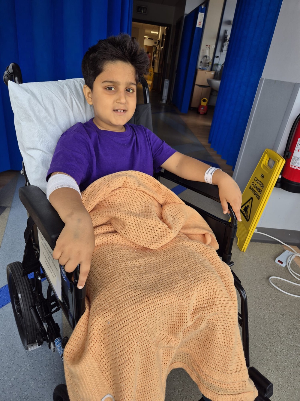 Qasim Rizwan, from Bolton, required every unit of rare blood available to him in the country after being diagnosed with autoimmune haemolytic anaemia (AIHA). Doctors initially struggled to match his blood type but scientists discovered he was a rare mix, including r’r’, a subtype of the Rhesus system that is shared by roughly one in 10,000 people. Only around 50 blood donors are type r’r’. Qasim, now 9, is pictured after his first blood transfusion (Family handout/PA)