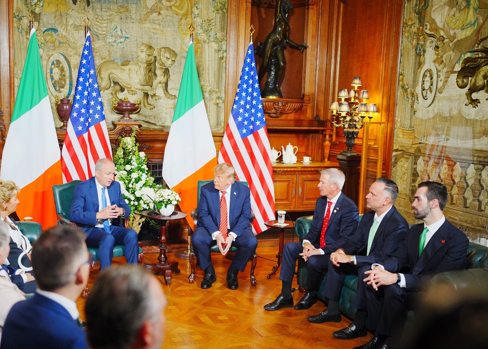 US President Donald Trump during a meeting with Taoiseach Micheál Martin at Farmleigh House, Dublin (Ben Birchall/PA) (PA Wire)