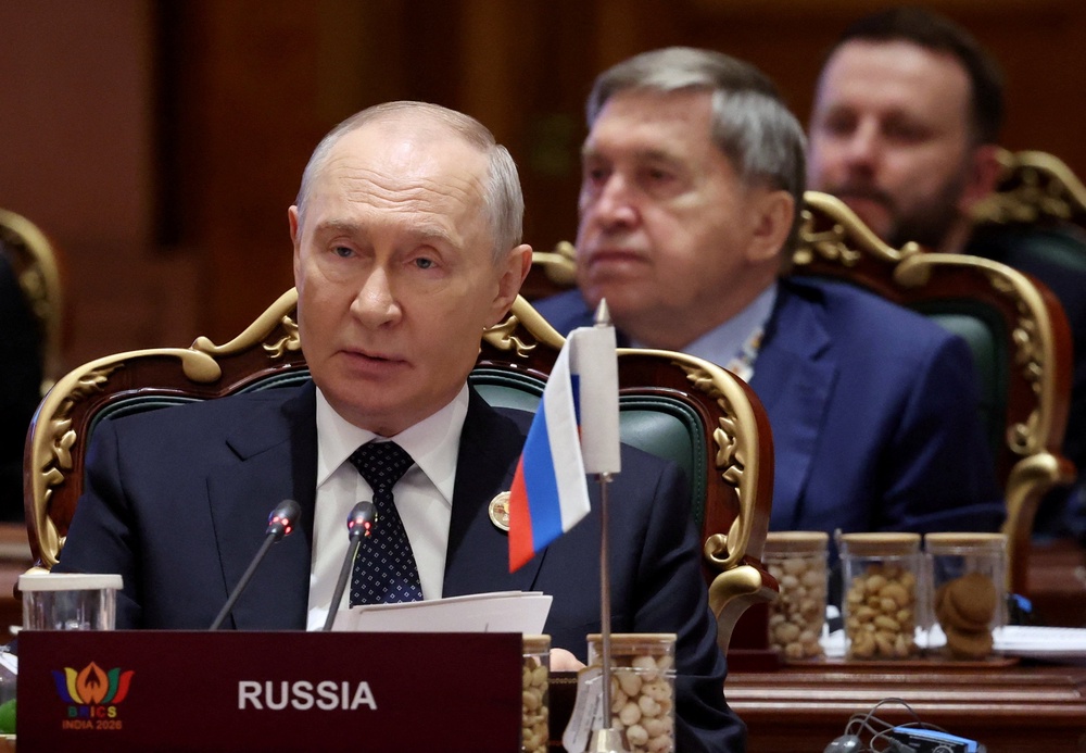 Vladimir Putin attends the Brics summit in New Delhi (Reuters)