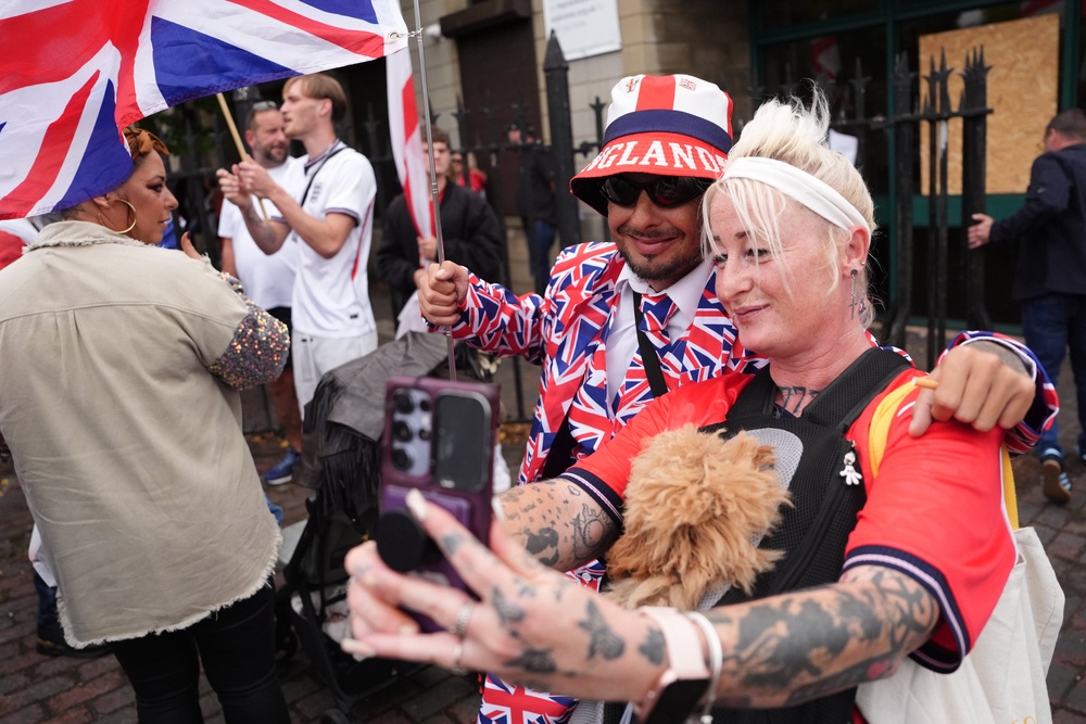 The crowd chanted ‘stop the boats’ (Jonathan Brady/PA) (PA Wire)