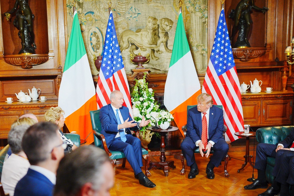 US President Donald Trump during a meeting with Taoiseach Micheál Martin at Farmleigh House, Dublin (Ben Birchall/PA) (PA Wire)