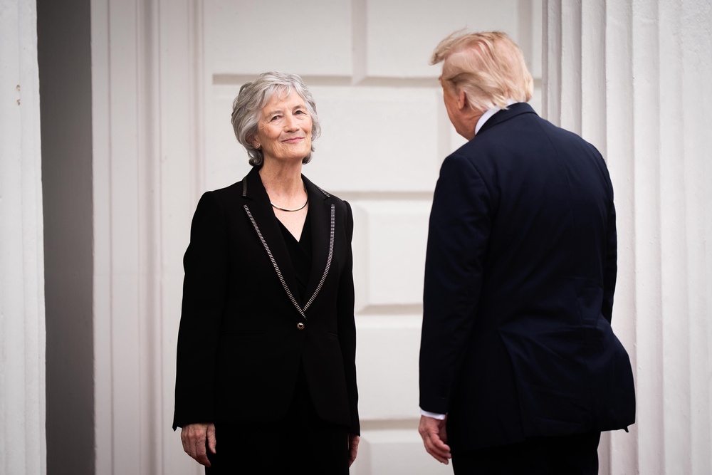 President Catherine Connolly welcomes US President Donald Trump as he arrives for a meeting at Áras an Uachtaráin (James Manning/PA) (PA Wire)