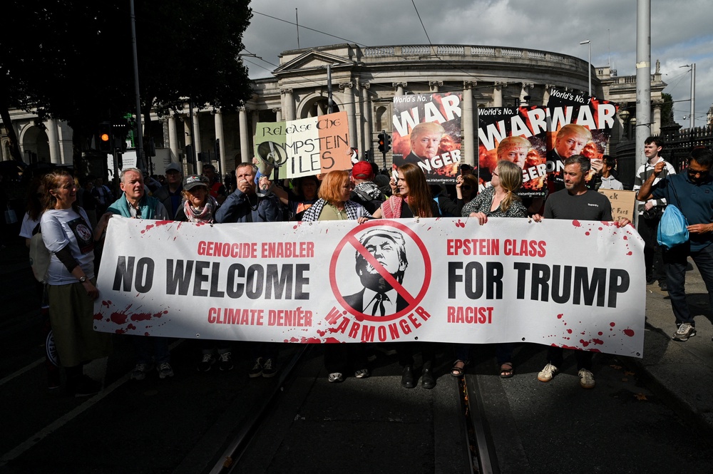 Demonstrators protest against the visit of Mr Trump in Dublin (Reuters)