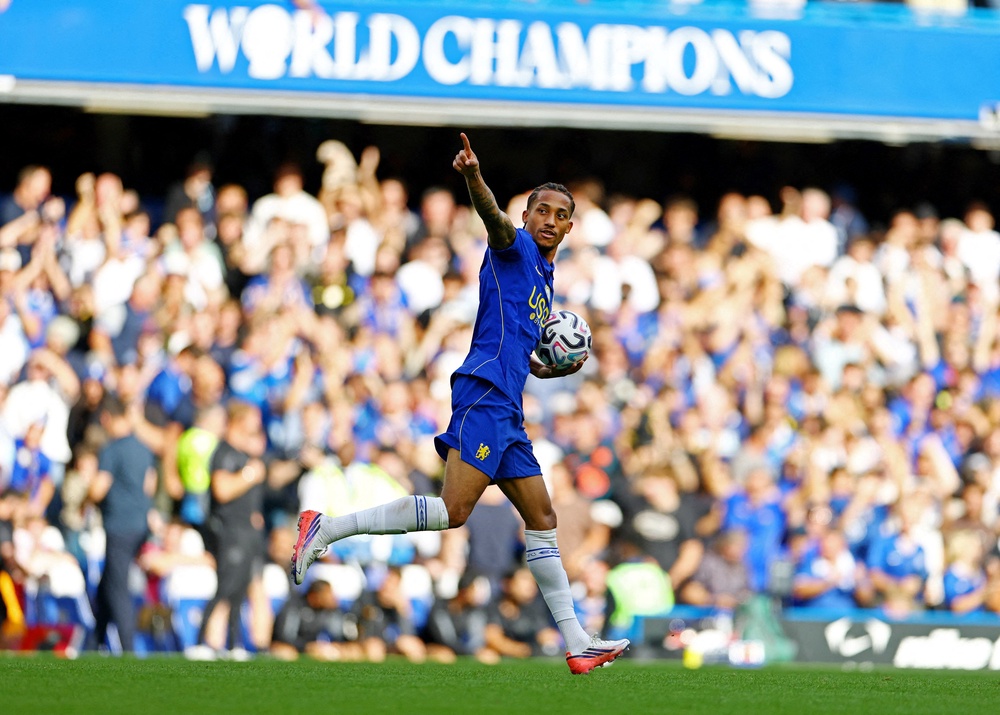 Joao Pedro celebrates after levelling for Chelsea in the second half (Reuters)