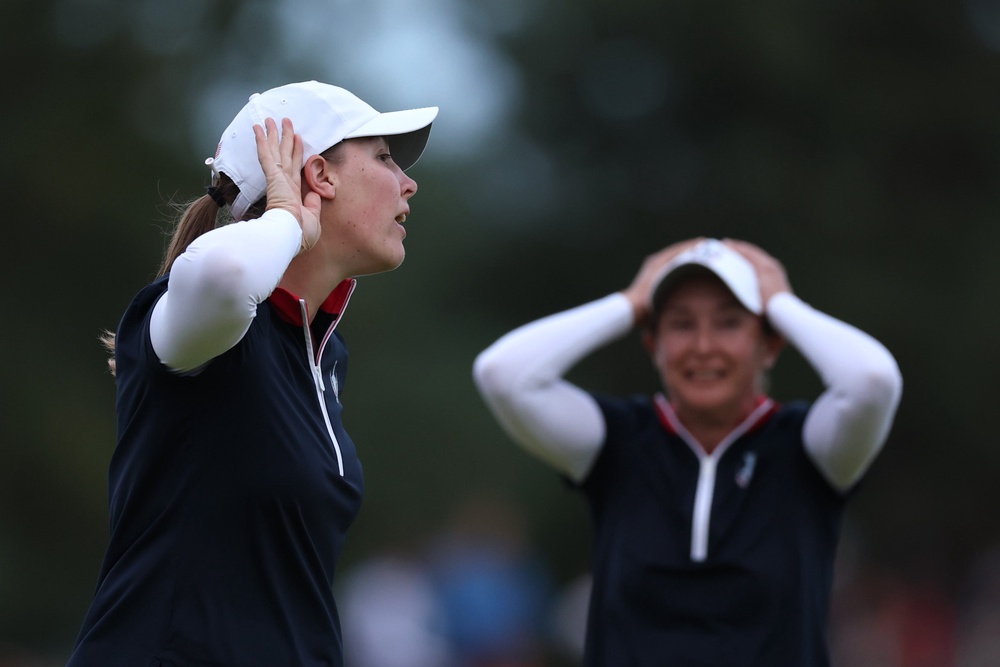 Jennifer Kupcho drained putts on the 17th and 18th to snatch a vital point for the US (Getty)
