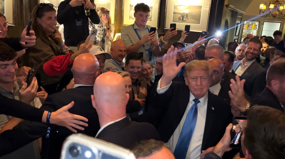 The US president received a rapturous applause at the Doonbeg golf resort (PA)