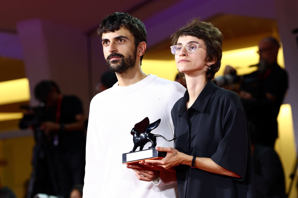 Directors Yuval Abraham and Rachel Szor pose with the Special Jury Award for 