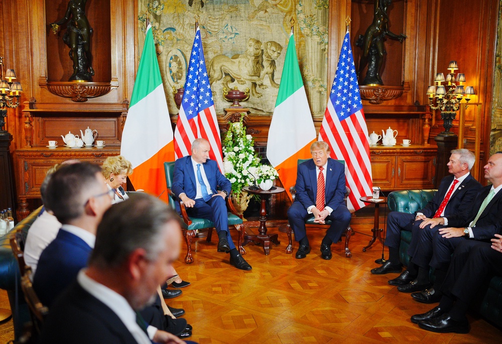 Donald Trump during a meeting with Taoiseach Micheál Martin at Farmleigh House, Dublin (Ben Birchall/PA) (PA Wire)
