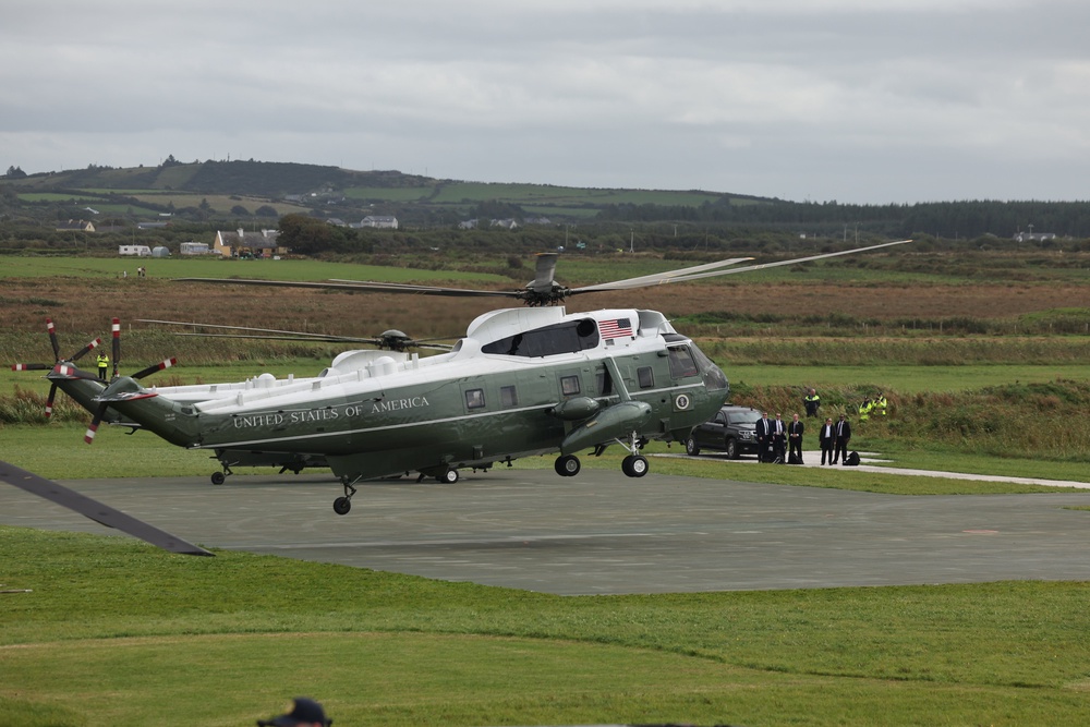 Donald Trump lands in Marine One to attend the Irish Open at the Trump International Golf Links & Hotel (Damien Eagers/PA) (PA Wire)