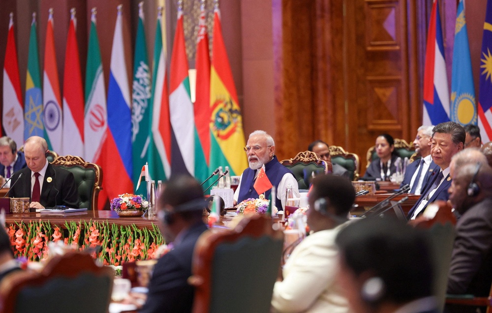 Indian prime minister Narendra Modi speaks during the Brics summit in Delhi on 13 September 2026 (Reuters)