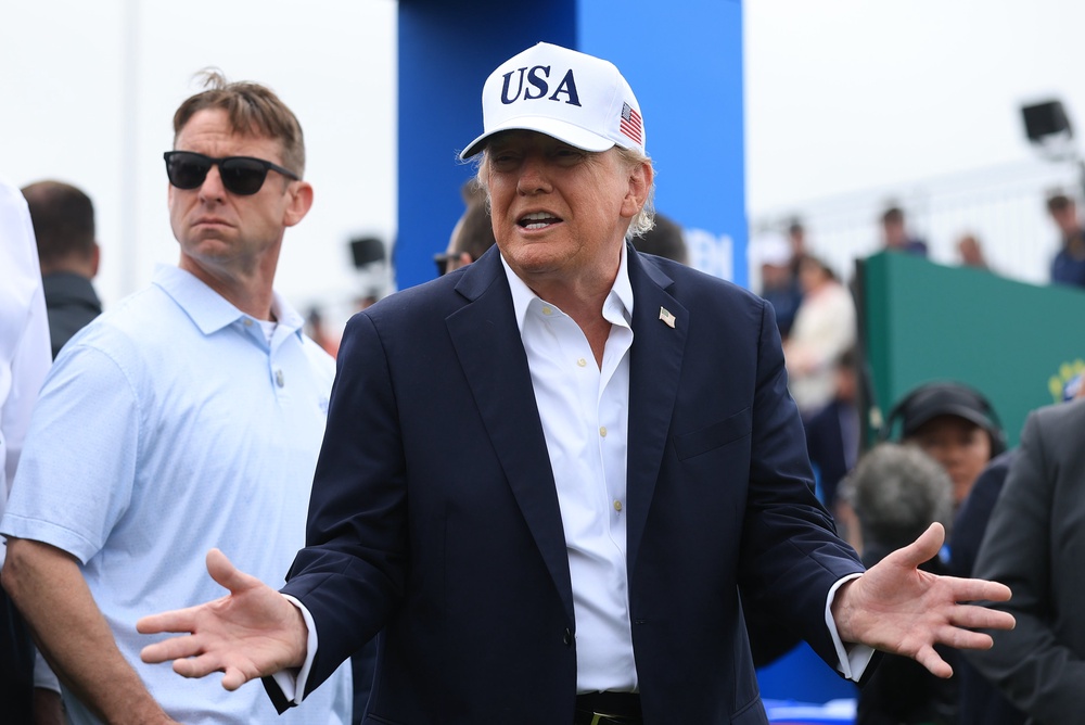 US President Donald Trump at his golf course on Sunday (Liam McBurney/PA) (PA Wire)
