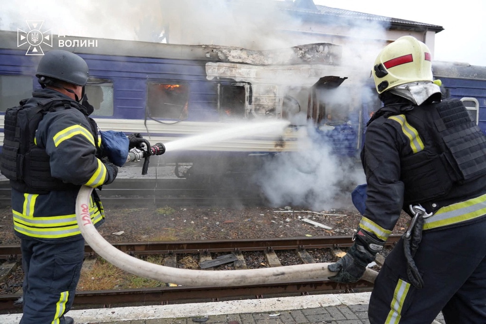 A passenger locomotive train was struck, no one was injured (Reuters)